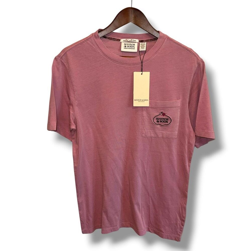 NWT Scotch & Soda Pink SS Embroidered Pocket Tee Shirt Sz S